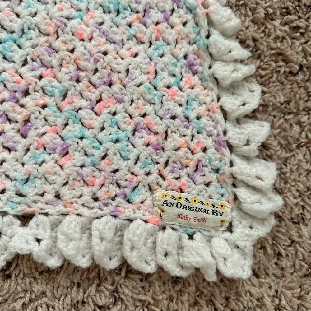 Handmade White & Pastel Crochet Throw Baby Blanket
